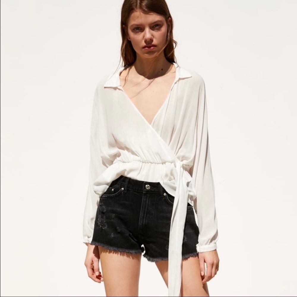 ZARA Semi-Sheer Wrap Style Blouse - Picture 5 of 8